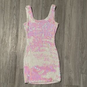 Charlotte Russe Iridescent Pink and White (changing) sequin mini dress